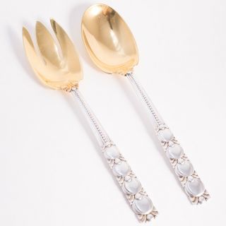 Tiffany & Co.  Antique 925 Sterling Silver And Vermeil Gold Serving Spoon,  Fork