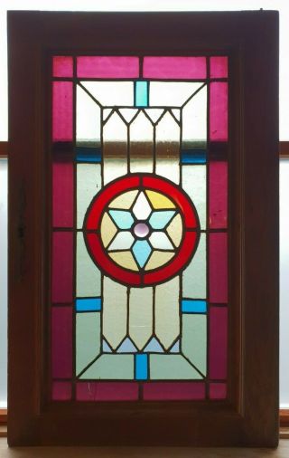 Antique Leaded Stained Glass Window Panel Reclaimed Cabinet Door E/0387