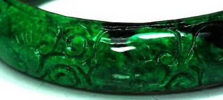 Antique Chinese Natural Carved Deep&green Jade Stone Bangle Bracelet 59.  5mm Rare