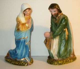 2 Pc Vintage Large Chalkware Nativity Figures Joseph & Mary 11 "