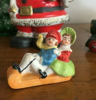 Antique Vintage Germany Bisque Christmas Children On Sled Snow Baby