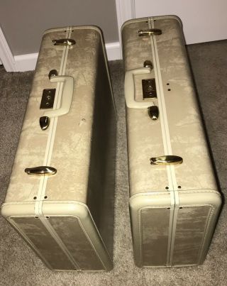 One Vintage Shwayder Bros.  Samsonite 21 " Marble Beige Luggage Hard Suitcase Usa