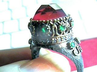 Garnet Emerald Ruby Sterling Silver 925 Ring 8 Old Vintage Bold Elegant Rare