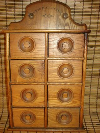 Vintage Oak 8 Drawer Spice Cabinet