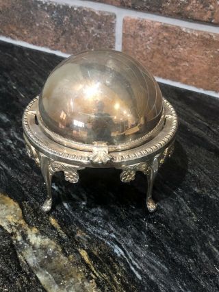 Vintage Silver Plated Domed Roll Top Butter Dish Glass Insert
