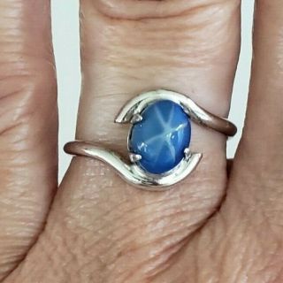Vtg Clark & Coombs Sterling Faux Blue Star Sapphire Glass Ring Size 7.  75 C&c