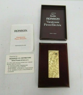 Vintage Ronson Varatronic Piezo - Electric Gold Tone Lighter Boxed - Exx P10