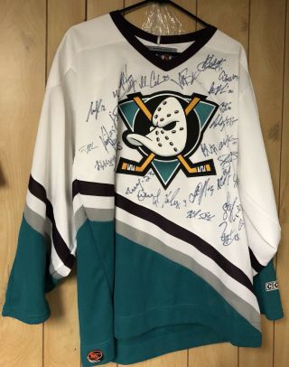 Rare 1 Of A Kind 1st Year 1993 Anaheim Mighty Ducks Jersey Autographed By Team
