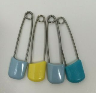 Vintage Diaper Safety Pins Baby Pastel Blue Yellow Set Of 4