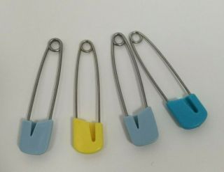 Vintage Diaper Safety Pins Baby Pastel Blue Yellow Set of 4 2