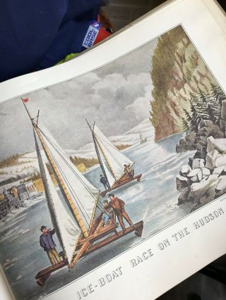 Vintage 1952 Currier And Ives Print From Lithograph Book Large Size Ice Boats