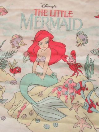 Vintage 90s The Little Mermaid Pillowcase Disney Ariel Double Sided Craft Fabric