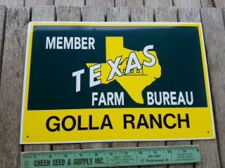 Vintage Metal Texas Member Farm Bureau Advertising Sign Golla Ranch