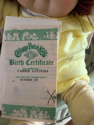 CABBAGE PATCH KID VINTAGE 1983 COLECO XAVIER ROBERTS DOLL CERTIFICATE Freckles 2