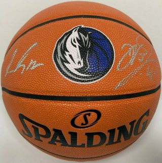 Dirk Nowitzki Luka Doncic Signed Dallas Mavericks Logo Nba Basketball Psa/dna