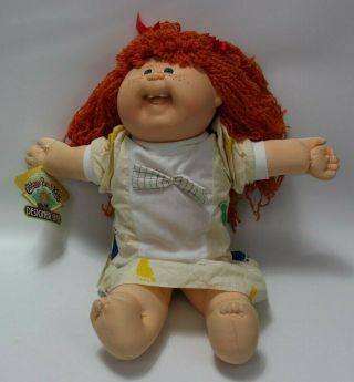 1989 Cabbage Patch Kids Designer Lin Doll Curly Red Hair Footprint Dress Girl