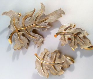 Vintage Judy Lee Fall Leaf Brooch Pin Earring Set Clip On Classic Autumn Dressy