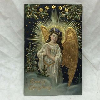 Vintage Embossed Postcard A Merry Christmas Greeting Angel Motif