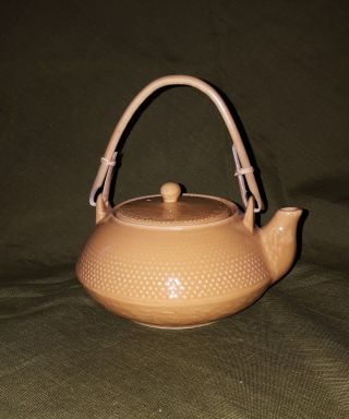 Crabtree & Evelyn London Tea Pot Wooden Handle Strainer Mustard Yellow Euc Vntg
