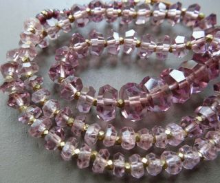 Vintage Art Deco Purple Glass Gold Tone Metal Bead Necklace - C695