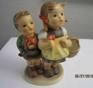 Vintage Goebel Mi Hummel " To Market " Boy And Girl With Basket & Flower 49 3/0