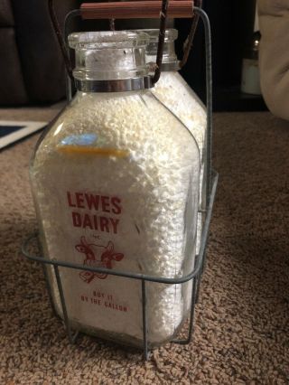Vintage Lewes Dairy Farm Half Gallon Milk Glass Bottle Slightly Faded 2