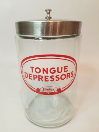 Vintage Doctor Nurse Office Profex Tongue Depressors Glass Apothecary Jar