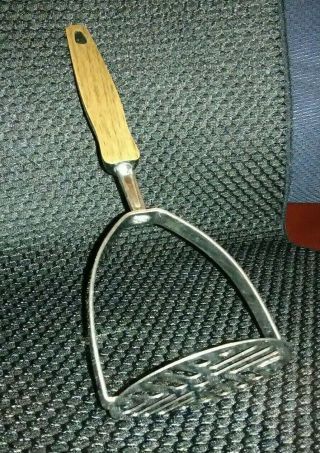 Vintage Ekco Stainless Steel Potato Masher With Faux Wooden Look Handle