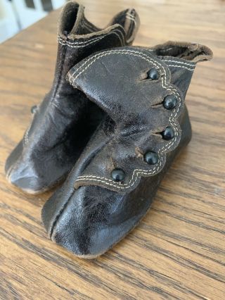 Large Antique Leather Doll Shoes/ Boots,  Keystone Stamp,  French/ German Doll