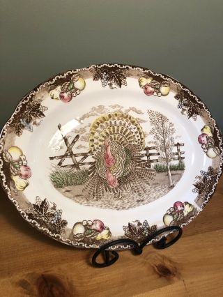 Vintage " King Tom " Turkey Large Thanksgiving Platter Hand Decorated Ironstone