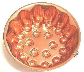 Copper Fluted Jello Gelatin Mold With Bottom Circles 4 Cup & Hanger Loop Vintage