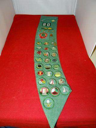 Vintage Girl Scout Sash 1960’s Larchmont With 31 Badges Patches Plus 6 Pins
