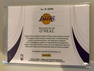 2018 - 19 IMMACULATE SHAQUILLE O’NEAL Acetate Clear On Card Auto Lakers 19/25 2