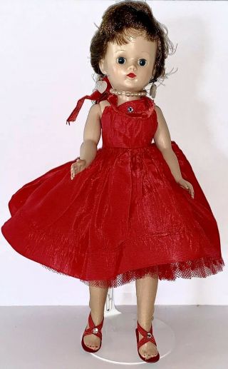 Vintage 1957 Vogue Jill Doll 10 " Tagged Vogue 7411 Red Taffeta Party Dress