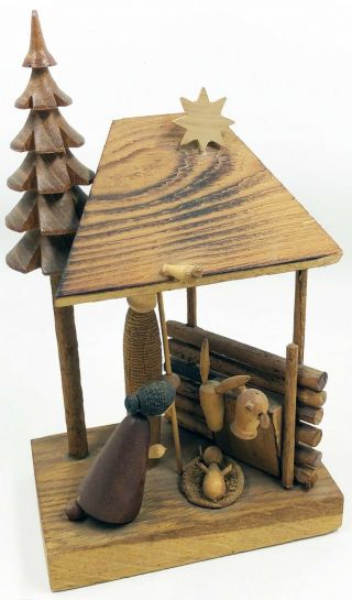 Vintage Handmade Holy Nativity Scene Carved Wood Poland 7 " Perfect For Your Desk