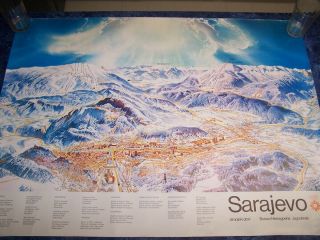 Sarajevo 1984 Winter Olympics Large Map Poster Htf