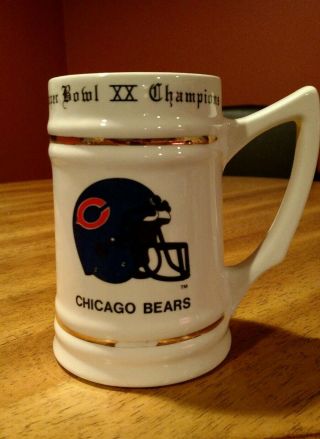 Vintage Nfl 1985 Chicago Bears Bowl Xx Champs Ceramic Beer Stein