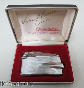 Vintage Art Deco Ronson Varaflame Butane Cigarette Lighter & Case