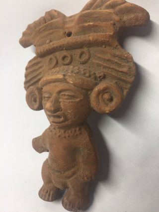 Pre - Columbian Terracotta Pottery Pendant Aztec Mayan Deity Effigy Ruler