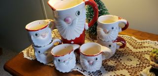 1959 Vtg Holt - Howard Ceramic Japan Winking Santa Claus Pitcher 6 Cups/mugs