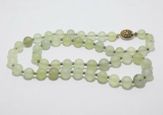 Antique Vintage Chinese Silver Clasp Knotted Jade Bead Necklace