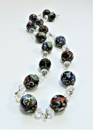 Vintage Multi Color Millefiori Lampwork Art Glass Bead Necklace No19243