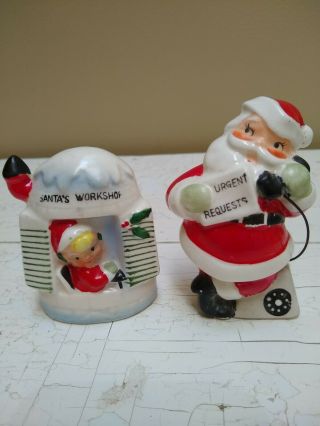 Vintage Christmas Mid Century Retro Santa And Elf In Igloo Salt & Pepper Shakers