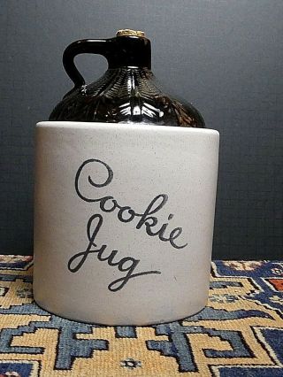 Vintage Monmouth Ill.  Moonshine Shoulder Jug Cookie Jar Cork Stopper Minty Heavy