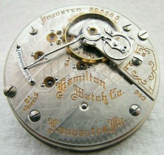 Antique 18s Hamilton 21 Jewel Grade 940 Railroad Pocket Watch Movement Parts
