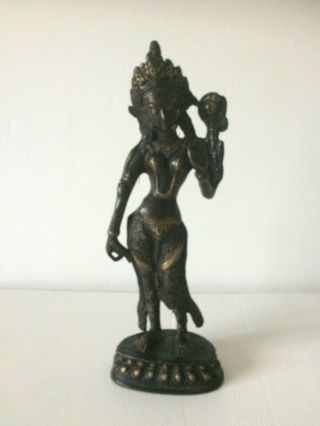Vintage Bronze Asian Deity Goddess Figurine Statue
