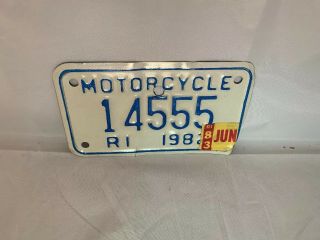 Vintage Rhode Island Motorcycle License Plate 14555 1982 With 1983 Sticker