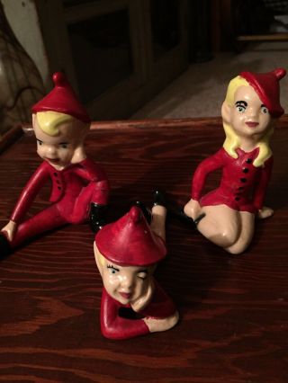 Vintage Pixie Elf Figurines Ceramic Sitter Christmas Sexy