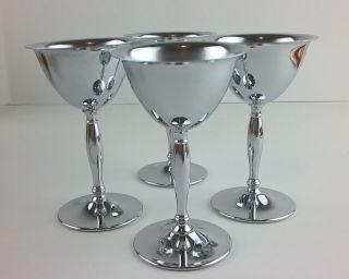 Chrome Martini " Glass " Stem Stainless Set Of 4 Vintage