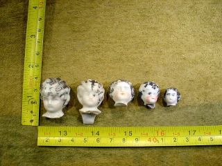 5 X Excavated Faded Painted Vintage Victorian Doll Head Hertwig Age 1860 12397